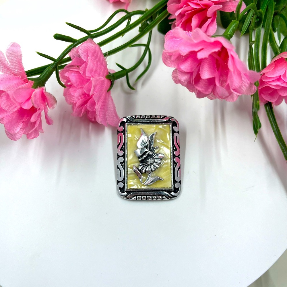 Butterfly and Flower Scene Enamel Vintage Scarf Clip